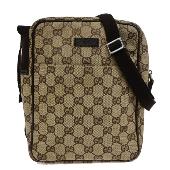 GUCCI Logo GG Pattern Crossbody Shoulder Bag Canvas Leather Brown SHW 30YH126 - Picture 1 of 15